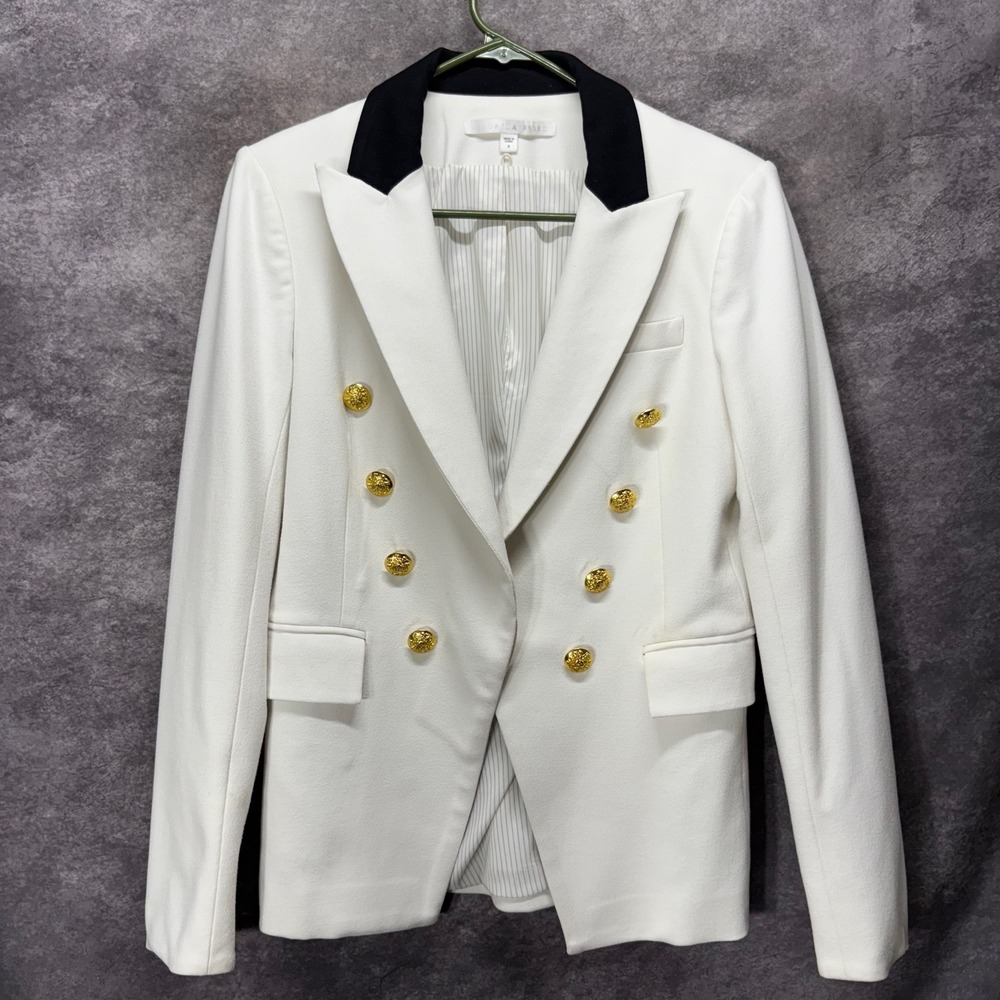 Veronica Beard Jack Riding Jacket White Sz 8 Double Breasted Blazer Gold Buttons